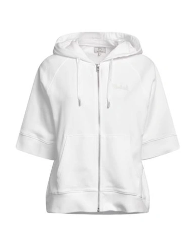 Woolrich Logo Full Zip Hoodie Woman Sweatshirt White Size S Organic Cotton