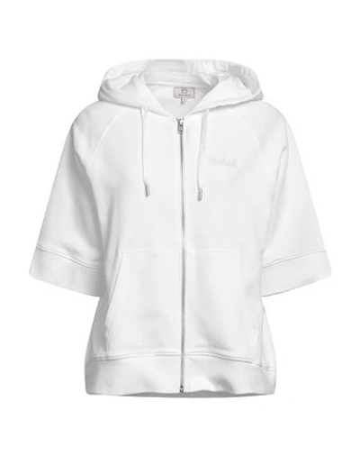 Woolrich Logo Full Zip Hoodie Woman Sweatshirt White Size S Organic Cotton In White