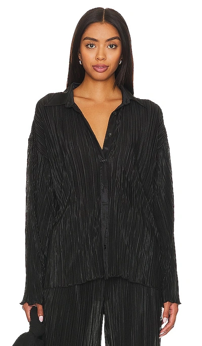 Plush Plisse Oversized Button Up Shirt In Black