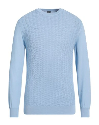 Fedeli Man Sweater Light Blue Size 40 Cotton In Blue