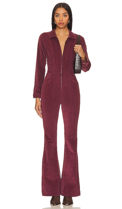 Free People Jayde Cord Flare Jumpsuit In Burgundy