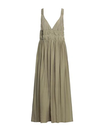 Semicouture Woman Maxi Dress Military Green Size 8 Cotton, Silk