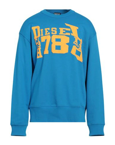 Diesel Man Sweatshirt Azure Size 3xl Cotton, Elastane In Blue