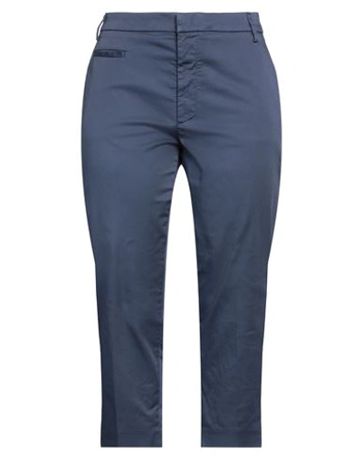 Dondup Woman Cropped Pants Navy Blue Size 12 Cotton, Elastane