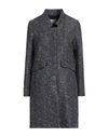 Herno Woman Coat Navy Size 6 Hemp, Linen, Polyester, Cotton In Navy Blue
