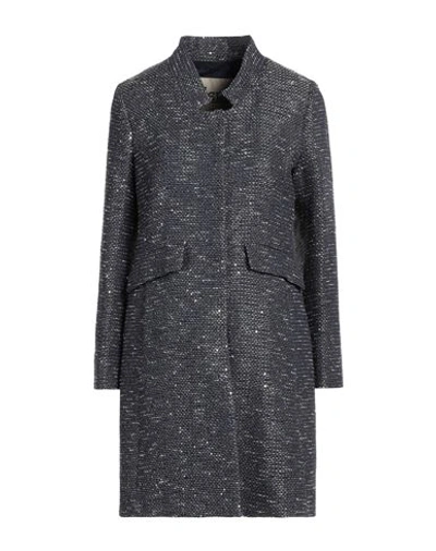 Herno Woman Coat Navy Size 6 Hemp, Linen, Polyester, Cotton In Navy Blue