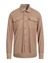 Eleventy Man Shirt Camel Size Xl Wool, Polyester In Beige