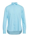Mastai Ferretti Man Shirt Turquoise Size 17 ½ Cotton In Blue