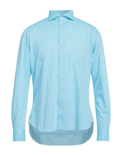 Mastai Ferretti Man Shirt Turquoise Size 16 ½ Cotton In Blue