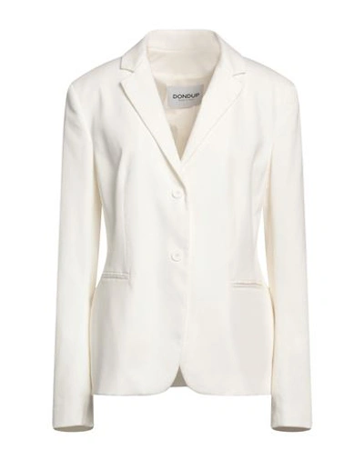 Dondup Woman Blazer Off White Size 10 Cotton, Lyocell, Elastane In Off White