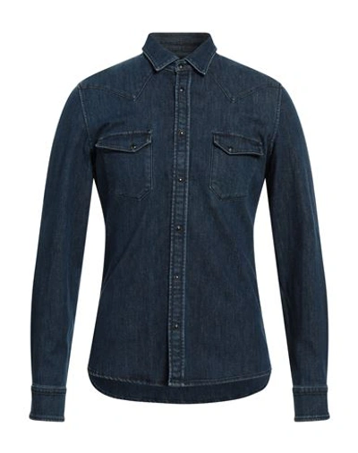 Karl Lagerfeld Man Denim Shirt Blue Size L Cotton, Elastomultiester, Elastane