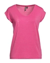 Pieces Woman T-shirt Fuchsia Size S Viscose, Metallic Fiber, Elastane In Pink