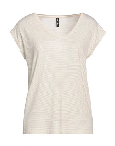 Pieces Woman T-shirt Ivory Size M Viscose, Metallic Fiber, Elastane In White