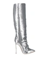 Casadei Woman Knee Boots Silver Size 9.5 Textile Fibers In Silver