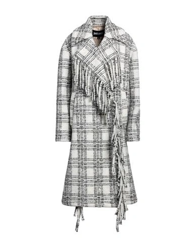 Just Cavalli Woman Coat White Size 4 Polyester, Virgin Wool