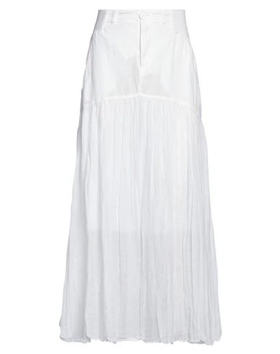 European Culture Woman Maxi Skirt White Size M Ramie, Cotton, Linen, Elastane