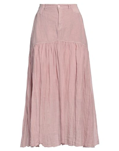 European Culture Woman Maxi Skirt Pastel Pink Size M Ramie, Cotton, Linen, Elastane
