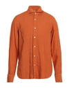 Finamore 1925 Man Shirt Orange Size 16 Linen In Mandarin