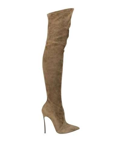 Casadei Woman Knee Boots Military Green Size 9 Soft Leather In Green