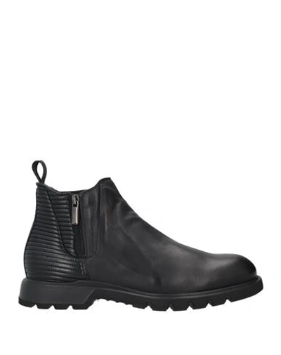 Giovanni Conti Man Ankle Boots Black Size 7 Soft Leather, Textile Fibers