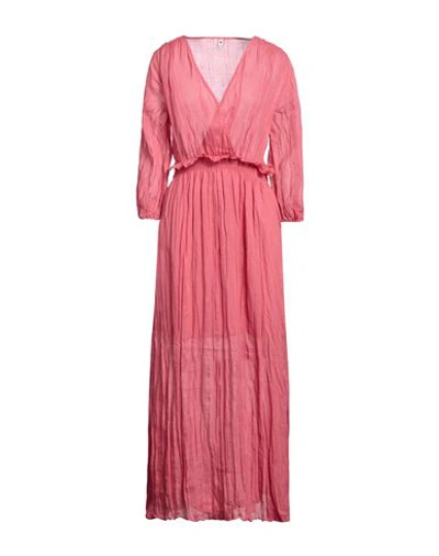 European Culture Woman Maxi Dress Pastel Pink Size M Ramie, Cotton