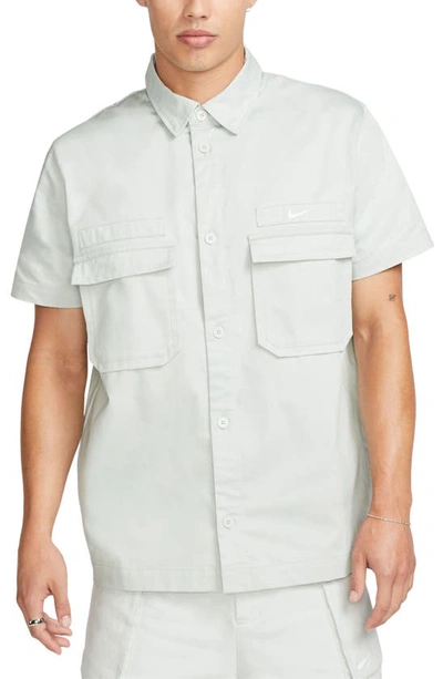 Nike Men's Life Woven Military Short-sleeve Button-down Shirt In Grey