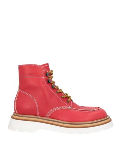 Dsquared2 Man Ankle Boots Coral Size 11 Soft Leather In Red
