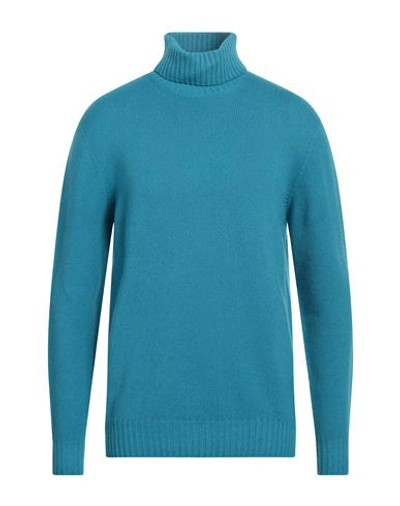 120% Lino Man Turtleneck Azure Size Xl Cashmere, Virgin Wool In Blue