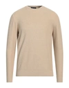 Drumohr Crewneck Sweater In Beige Wool Ribbed Trim In Brown