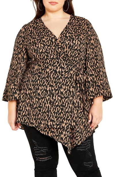 City Chic Jemma Stripe Wrap Tunic Top In Geo Animal