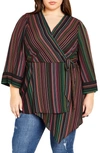 City Chic Jemma Stripe Wrap Tunic Top In Illusion Stripe