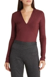 Hugo Boss Slim-fit Top In Ribbed Jersey With Glitter Print In Maroon