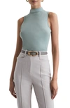 Reiss Bianca Ruched Funnel Neck Sleeveless Top In Sage