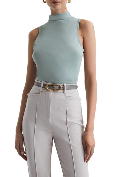 Reiss Bianca - Sage Fitted Ruched High-neck Top, M