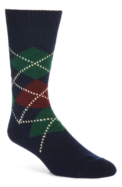 Polo Ralph Lauren Argyle Wool Blend Crew Socks In Navy