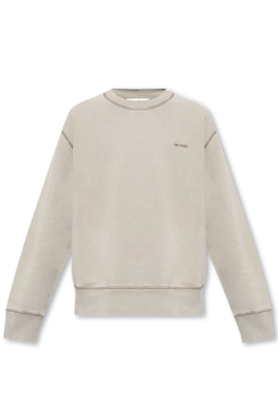 Ami Alexandre Mattiussi Ami Paris Logo Embroidered Crewneck Sweatshirt In Grey