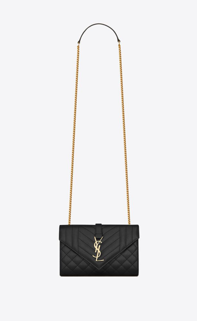 Saint Laurent Women Small Envelope Quilted Grain Leather Bag In Black