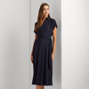 Ralph Lauren Belted Crepe Dress In Lighthouse Navy