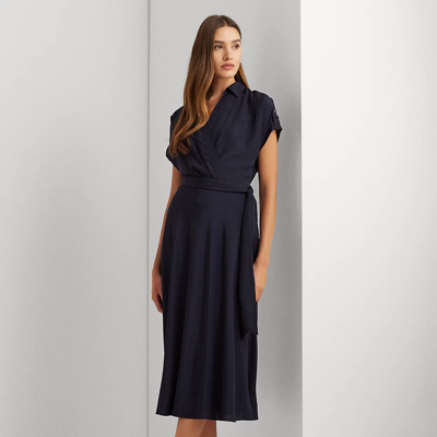 Ralph Lauren Belted Crepe Dress In Lighthouse Navy