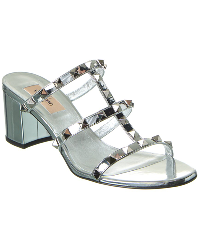 Valentino Garavani Rockstud Caged 60 Leather Sandal In Silver