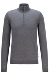 Hugo Boss Slim Fit Sweater In Extra Fine Merino Wool In Grey
