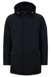 Hugo Boss Down-filled Hooded Jacket With Logo Patch In Dark Blue