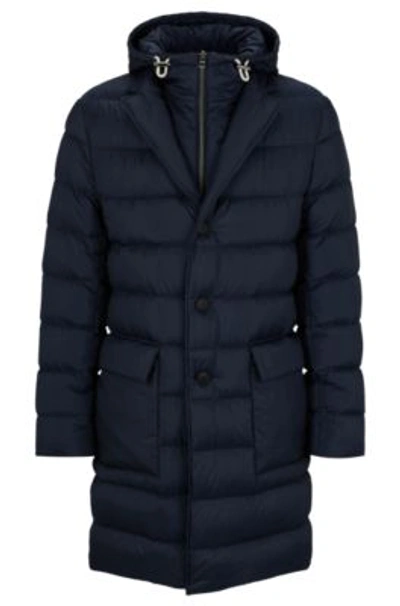 Hugo Boss Slim-fit Padded Jacket With Hooded Inner In Dark Blue