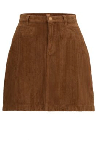 Hugo Boss A-line Skirt In Stretch-cotton Corduroy In Brown