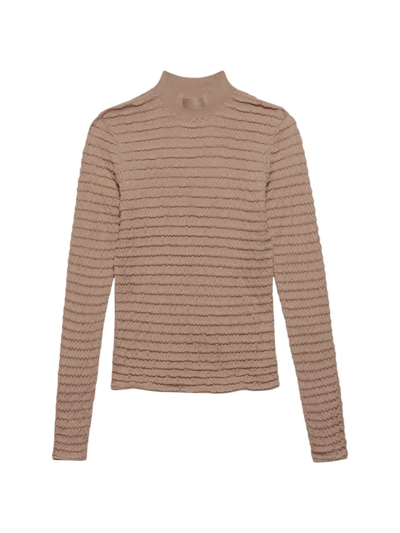 Frame Womens Silk Blend Smocked Mock Turtleneck Sweater In Gold