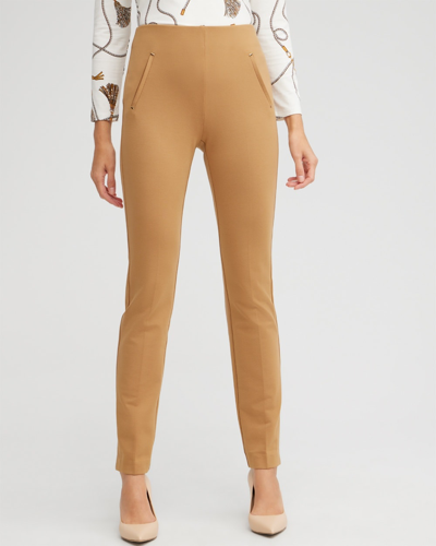 Chico's Petite Juliet Ponte Trim Detail Pants In Tan Size 14p |  In Camel Brown
