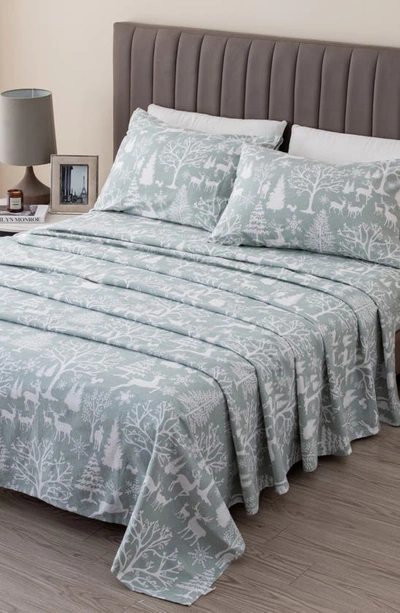 Woven & Weft Turkish Cotton Holiday Print Sheet Set In Enchanted Woods - Blue
