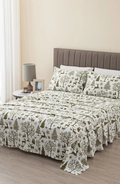 Woven & Weft Turkish Cotton Holiday Print Sheet Set In Olive Branch Enchanted Woods