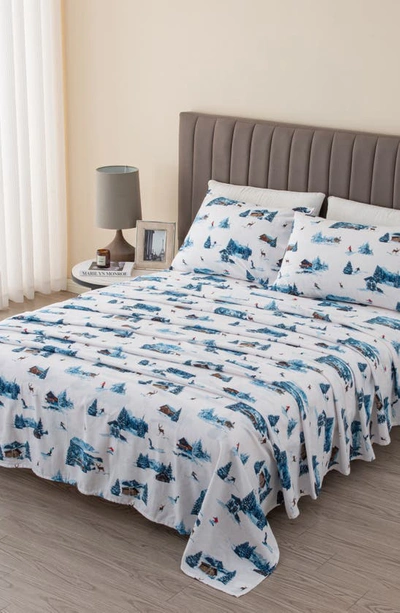 Woven & Weft Turkish Cotton Holiday Print Sheet Set In Snow Lodge