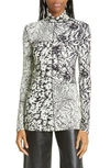 Proenza Schouler White Label Mixed-floral Turtleneck Top In Pearl/ Black